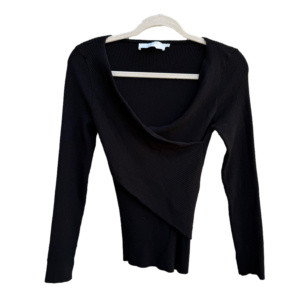 Astr Women's Black Ribbed Knit Crossover Sweater Long Sleeves Size Medium